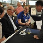 Assembly Majority Leader Joe Morelle visits with Matthew Cornelia and Chapel Oaks employees Mackenzie and Morgan